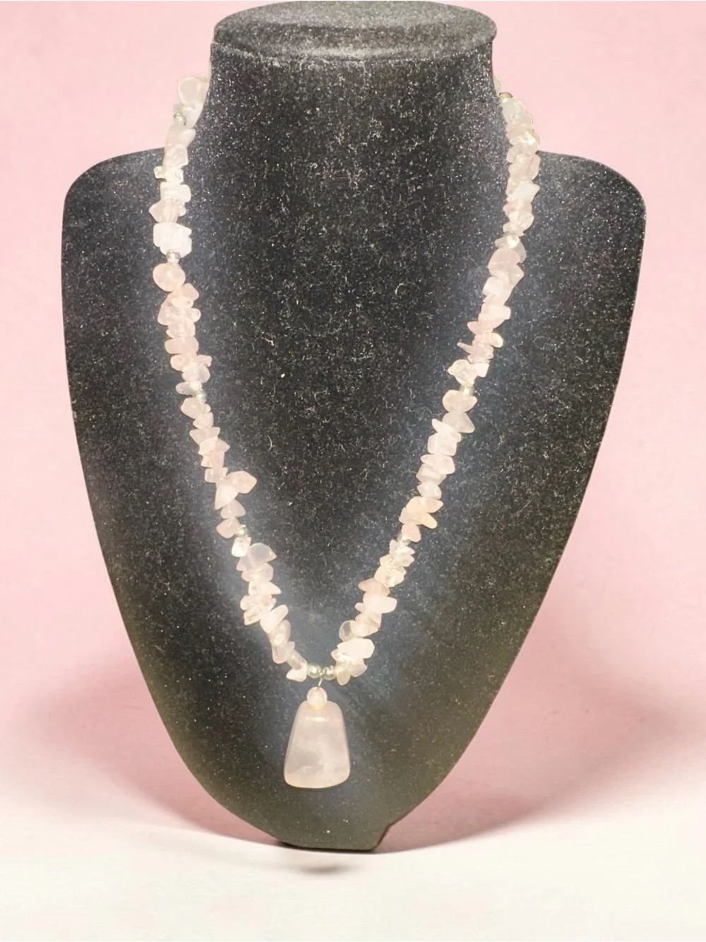 Vintage HandMade Rose Quartz Chip Necklace with Pendant